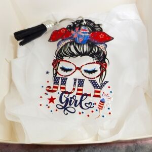 7/$10 July Girl Acrylic Keychain with Tassel, New